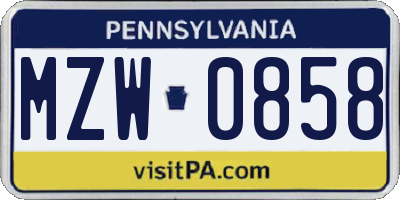 PA license plate MZW0858