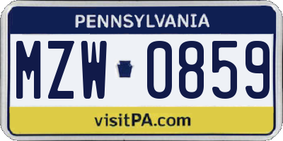 PA license plate MZW0859