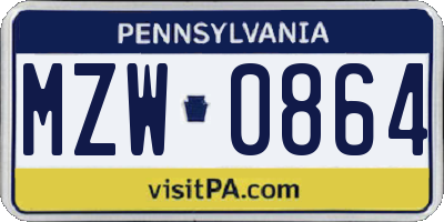 PA license plate MZW0864