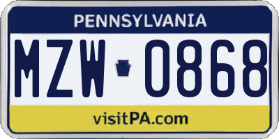 PA license plate MZW0868