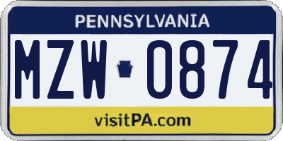 PA license plate MZW0874