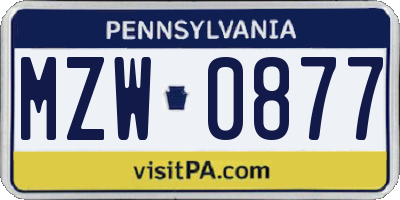 PA license plate MZW0877