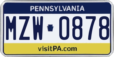 PA license plate MZW0878