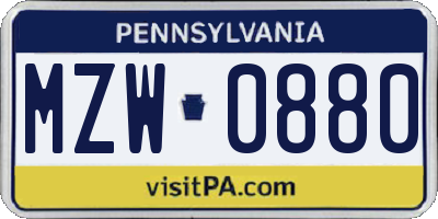 PA license plate MZW0880