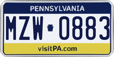 PA license plate MZW0883