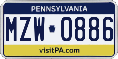 PA license plate MZW0886