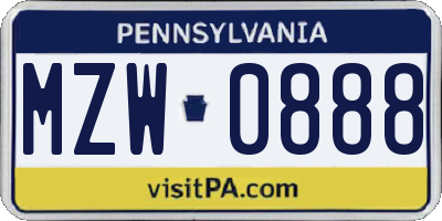 PA license plate MZW0888