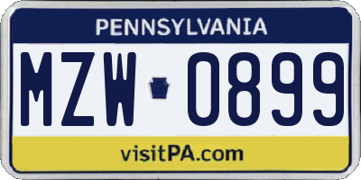 PA license plate MZW0899