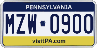 PA license plate MZW0900
