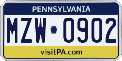 PA license plate MZW0902