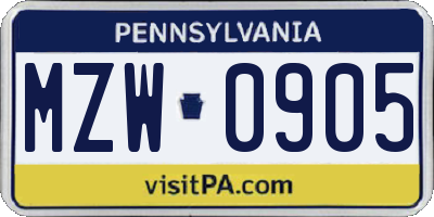 PA license plate MZW0905