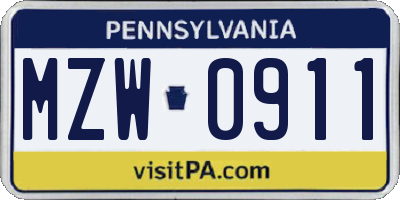 PA license plate MZW0911