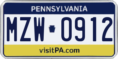 PA license plate MZW0912