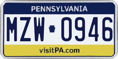 PA license plate MZW0946