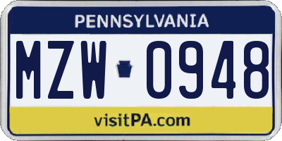 PA license plate MZW0948