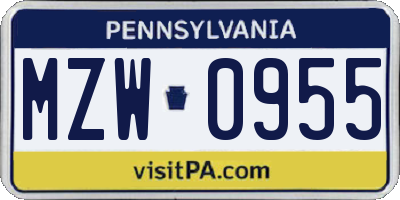 PA license plate MZW0955