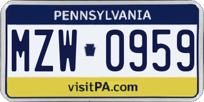 PA license plate MZW0959