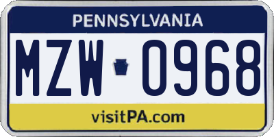 PA license plate MZW0968