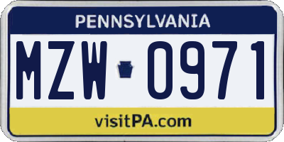 PA license plate MZW0971