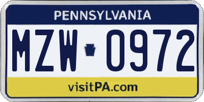 PA license plate MZW0972