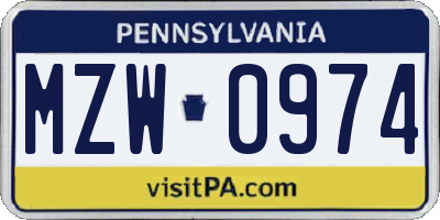 PA license plate MZW0974