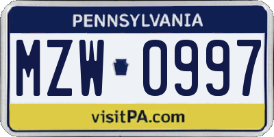PA license plate MZW0997