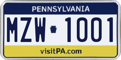 PA license plate MZW1001