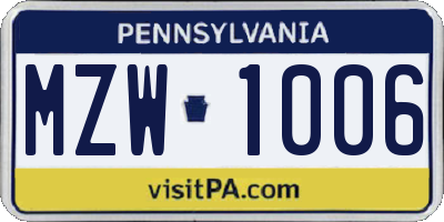 PA license plate MZW1006