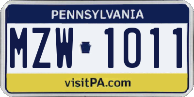 PA license plate MZW1011