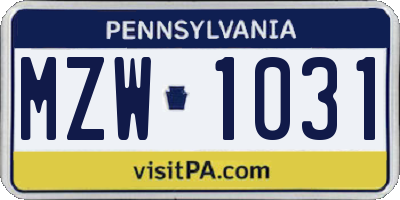 PA license plate MZW1031