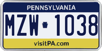 PA license plate MZW1038