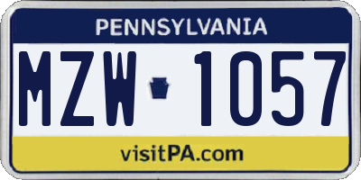 PA license plate MZW1057