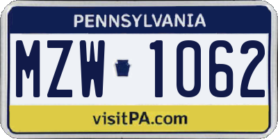 PA license plate MZW1062