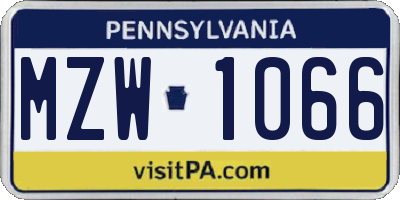 PA license plate MZW1066