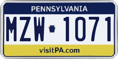 PA license plate MZW1071