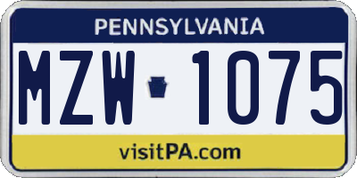 PA license plate MZW1075