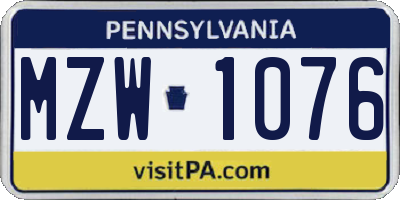 PA license plate MZW1076
