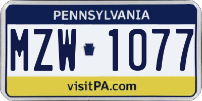 PA license plate MZW1077