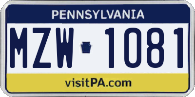 PA license plate MZW1081