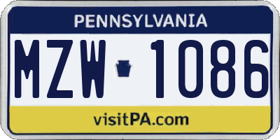 PA license plate MZW1086