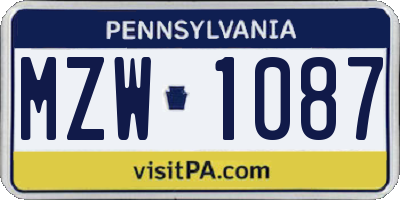 PA license plate MZW1087