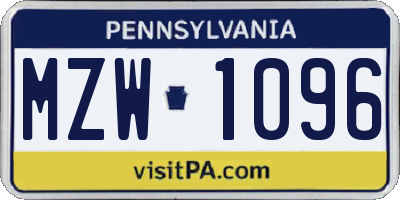 PA license plate MZW1096