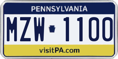 PA license plate MZW1100