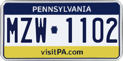 PA license plate MZW1102