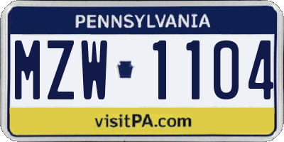 PA license plate MZW1104