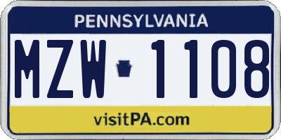 PA license plate MZW1108
