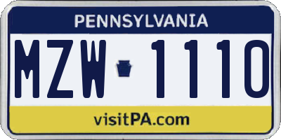PA license plate MZW1110