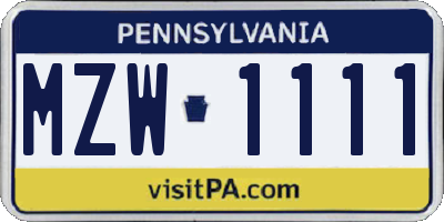 PA license plate MZW1111
