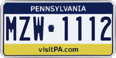 PA license plate MZW1112