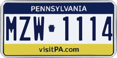 PA license plate MZW1114